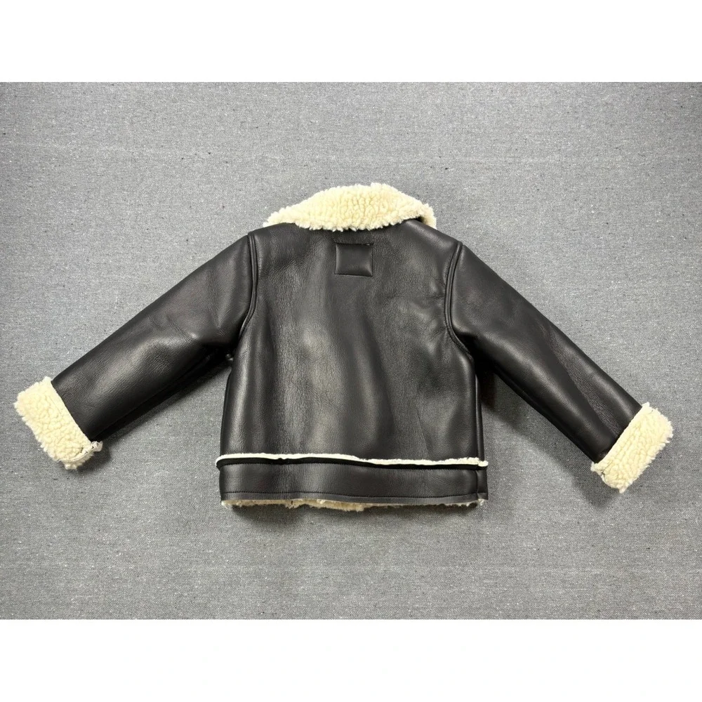OshKosh B'gosh Faux Leather Jacket Unisex Kids 2T Black NWOT Shearling Aviator